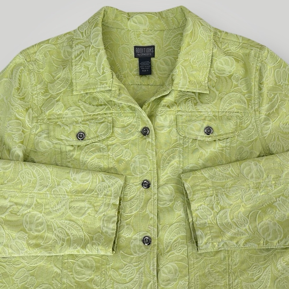 Additions by Chico's Floral Brocade Jacket Womens‎ XL Green Lightweight Blazer